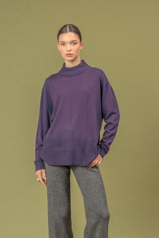 N.78 CASHMERE BLEND RIB KEYHOLE DETAIL CREW | ORCHID